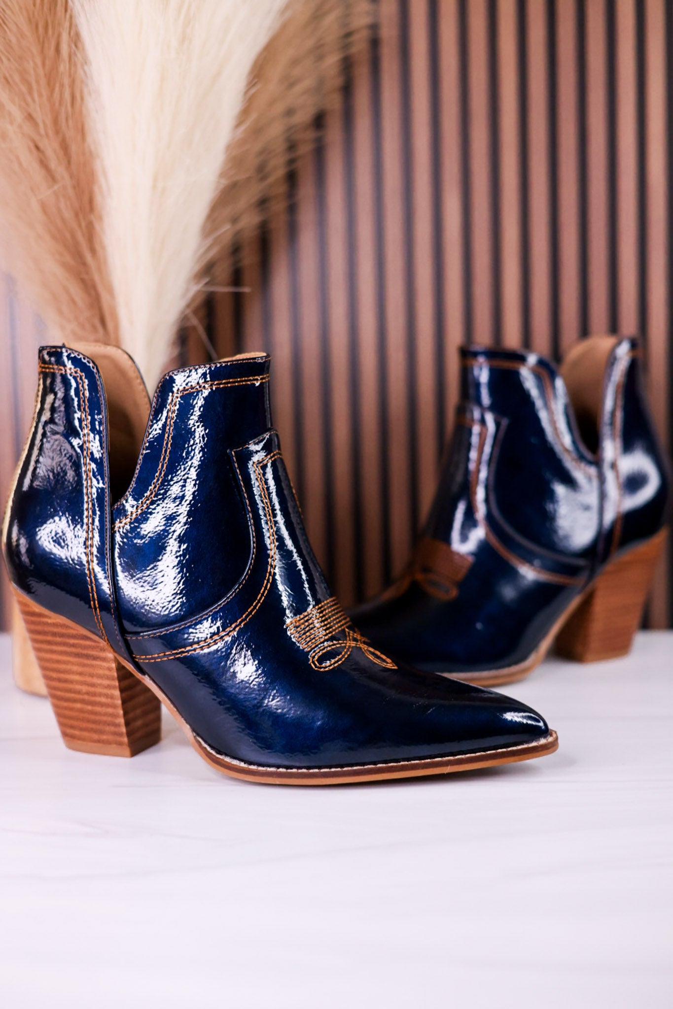 Smoke Show Teal Patent Leather Western Ankle Boots