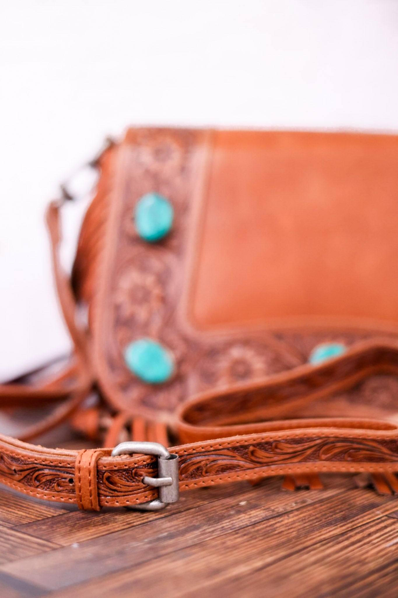 Boho Leather Purse with Tassels and Turquoise Accents