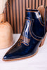 Smoke Show Teal Patent Leather Western Ankle Boots