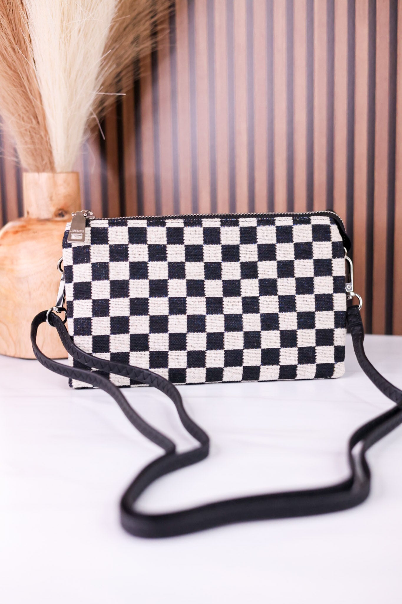 Black & White Checkered Riley Crossbody Bag
