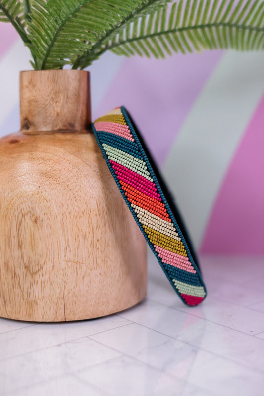 Pink Citron And Peacock Diagonal Stripe Headband