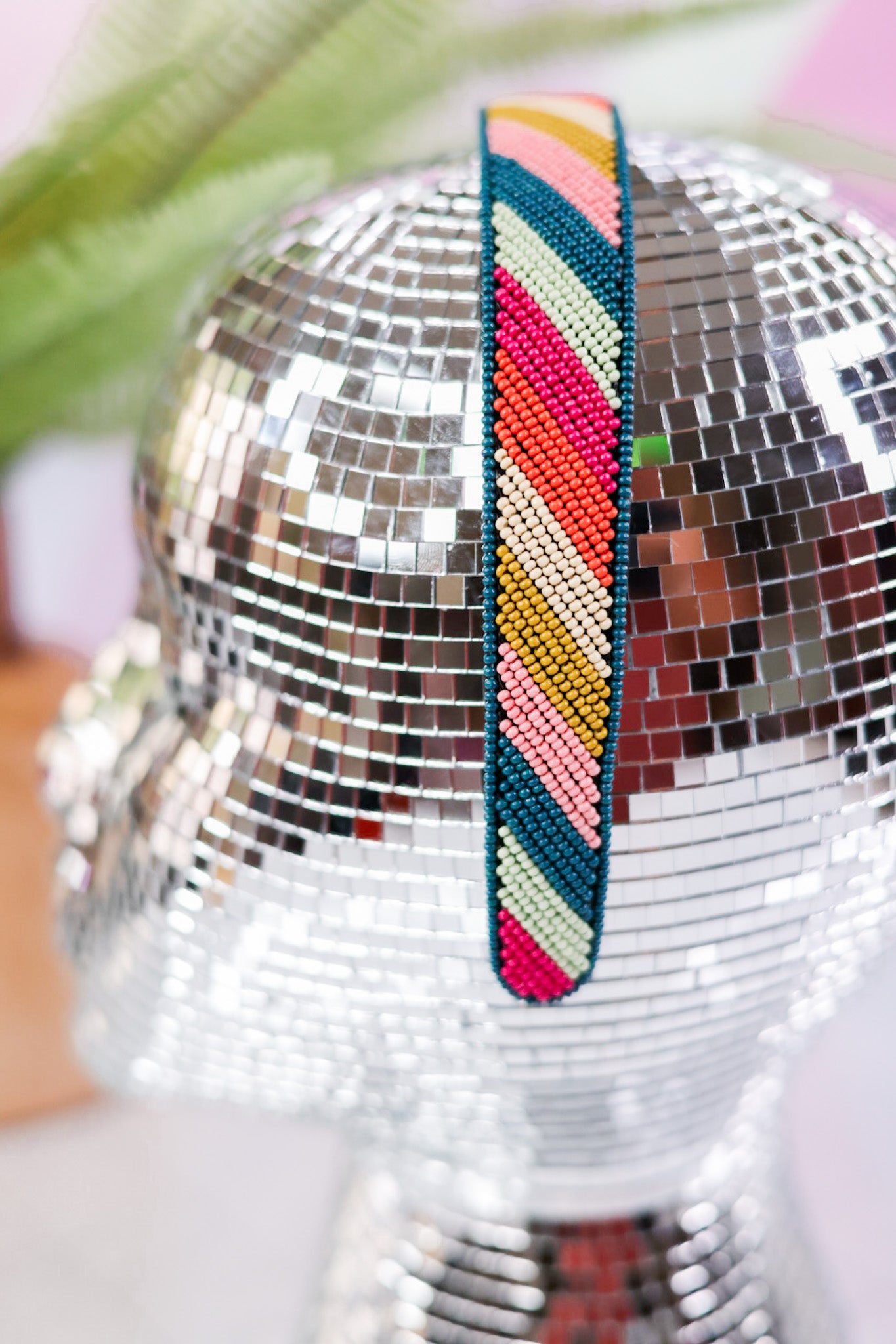 Pink Citron And Peacock Diagonal Stripe Headband