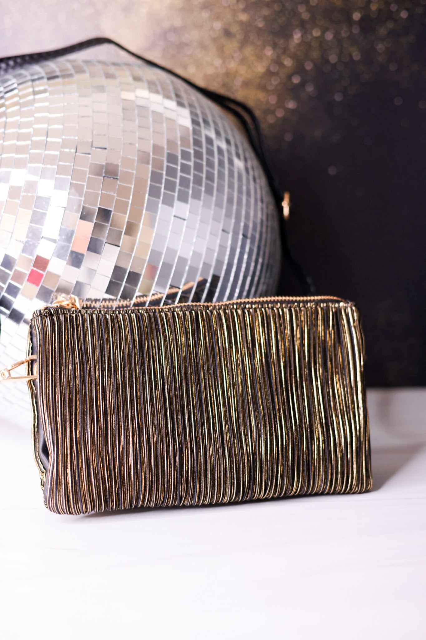 Black And Gold Shimmer Stripe Riley Crossbody Bag
