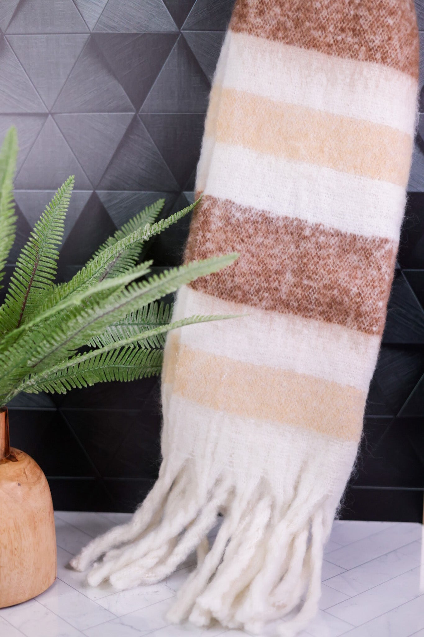 Plaid Fuzzy Fringe Scarf