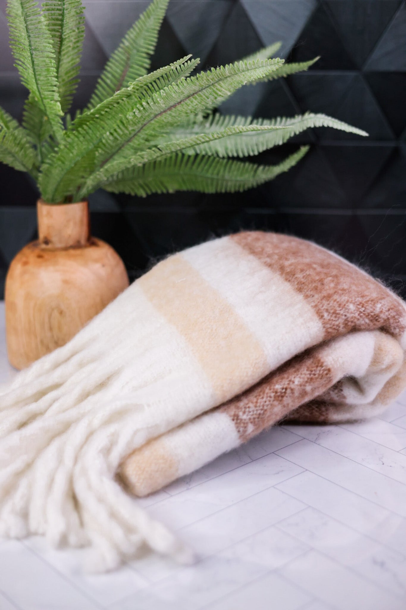 Plaid Fuzzy Fringe Scarf