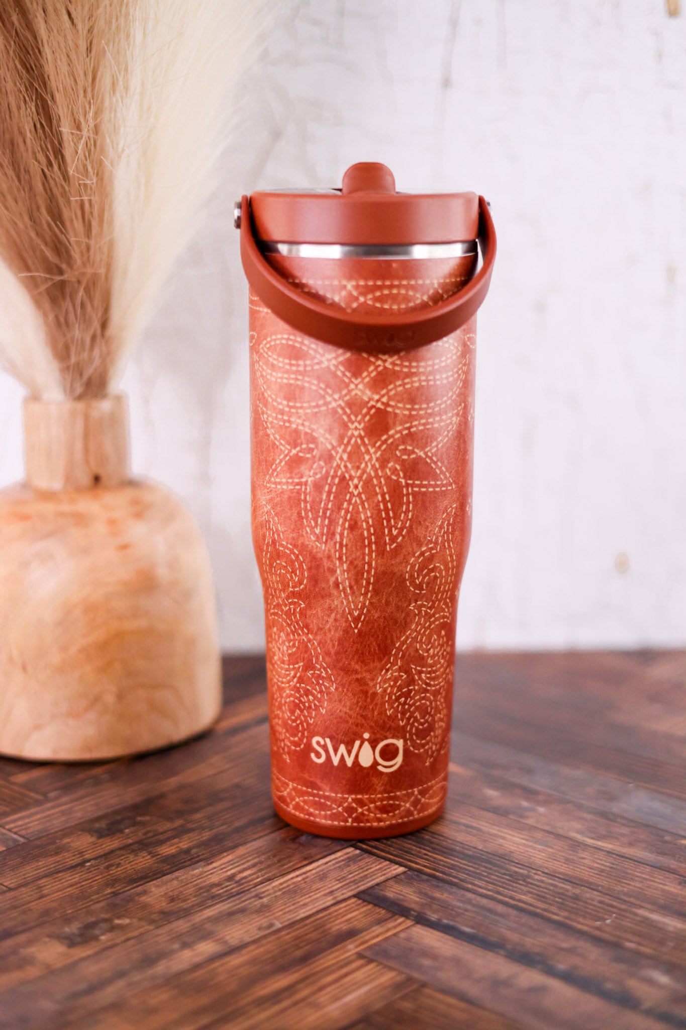 Saddle Stitch Cognac 30oz Leakproof To Go Tumbler
