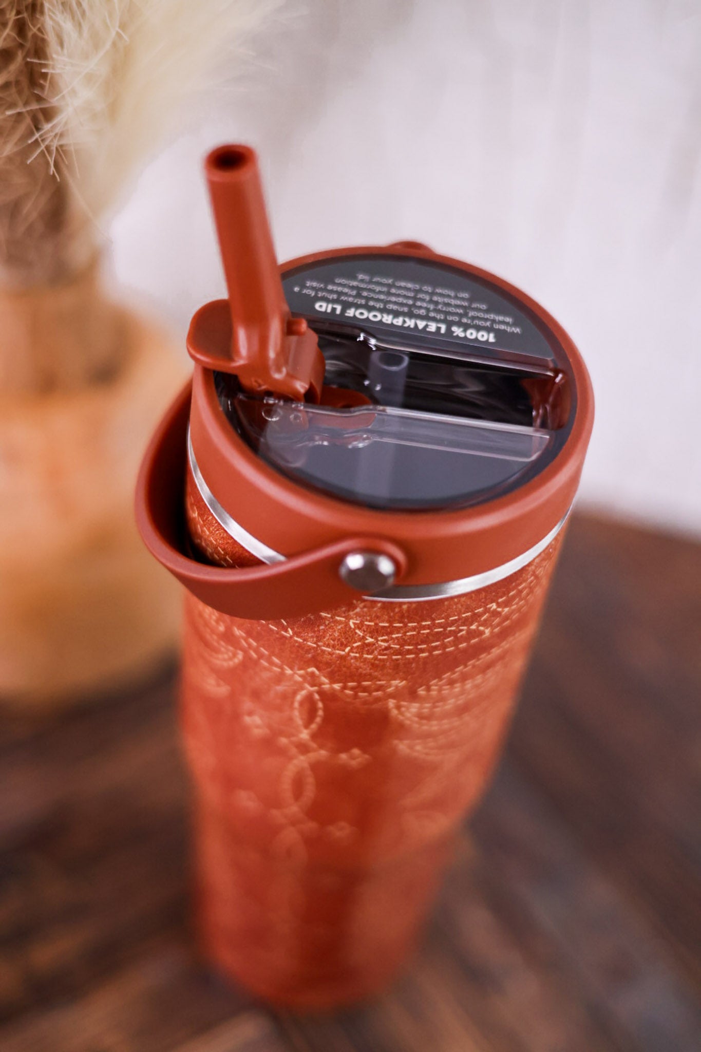 Saddle Stitch Cognac 30oz Leakproof To Go Tumbler
