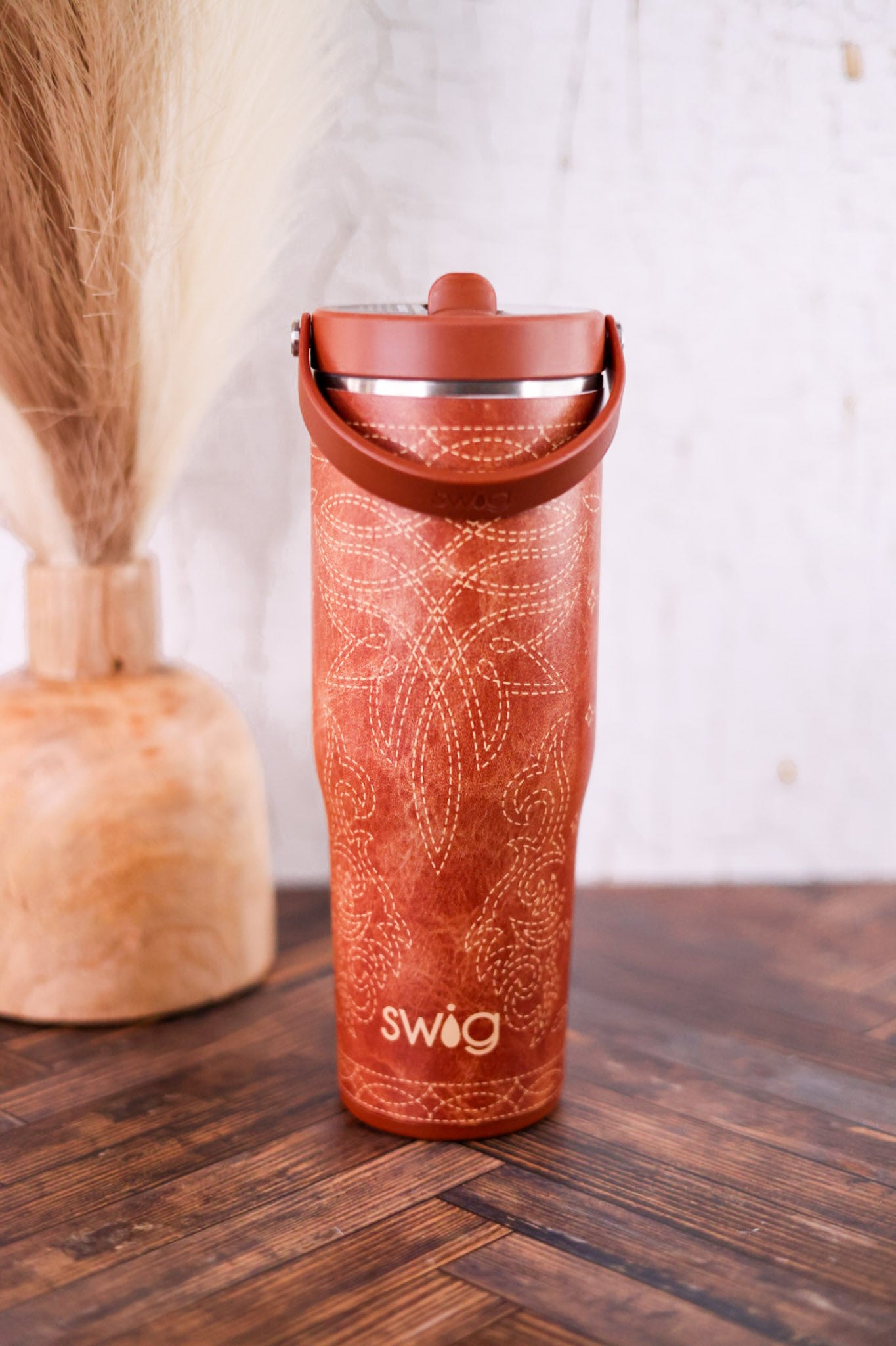 Saddle Stitch Cognac 30oz Leakproof To Go Tumbler