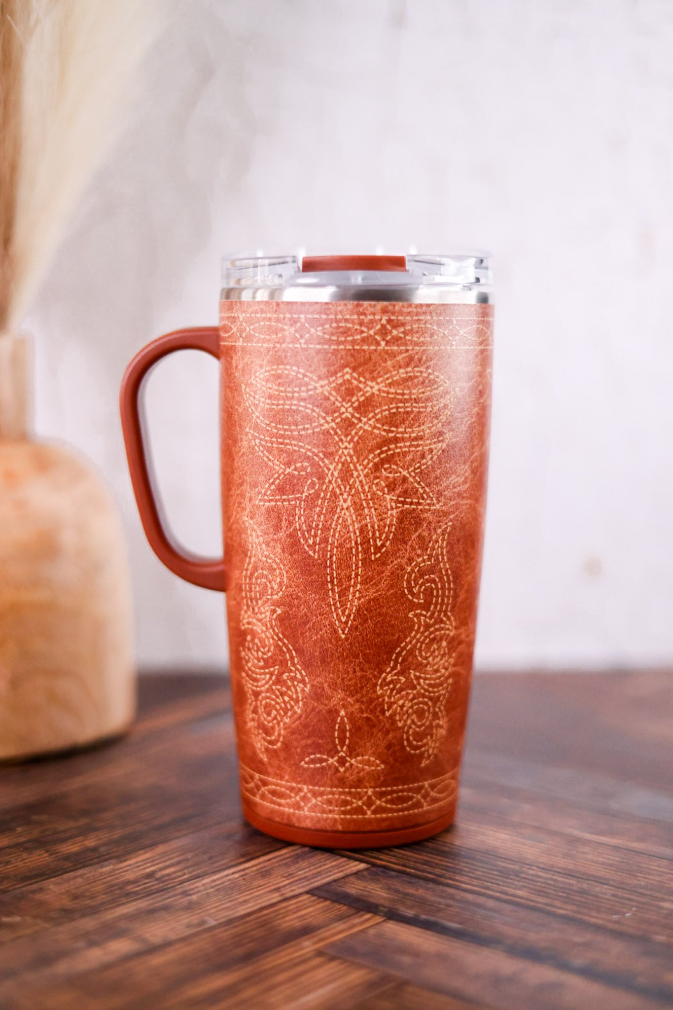 Saddle Stitch Cognac 22oz Travel Mug