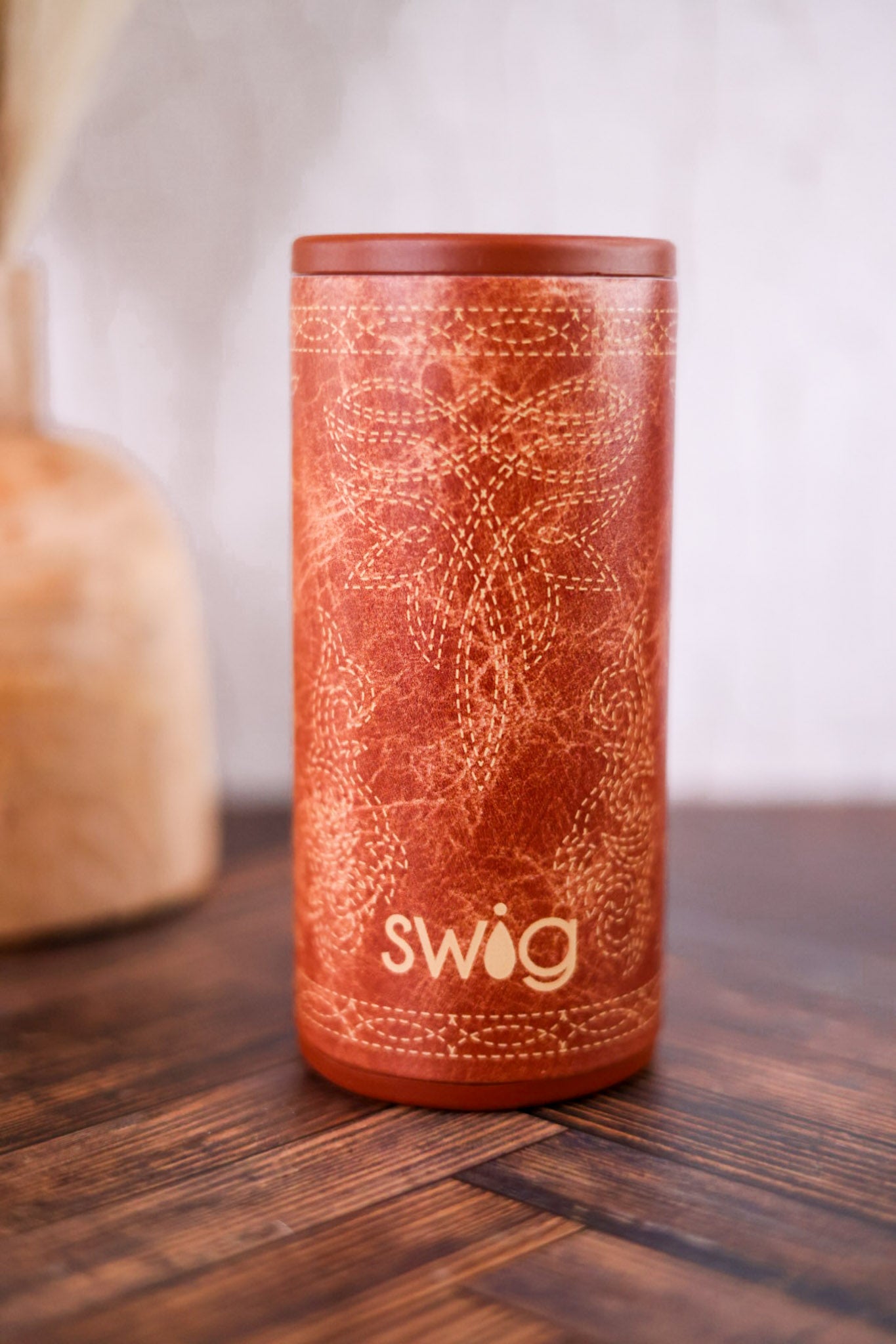 Saddle Stitch Cognac 12oz Skinny Can Cooler