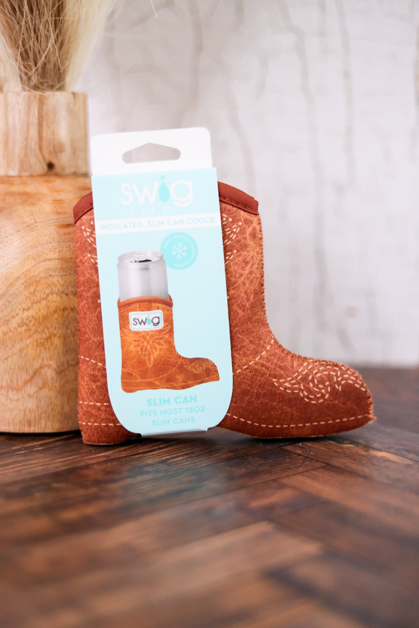 Saddle Stitch Cognac Slim Can Coolie