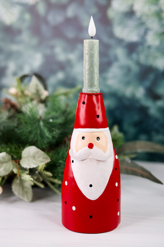 Small Tin LED Light Up Santa Candlestick Holder