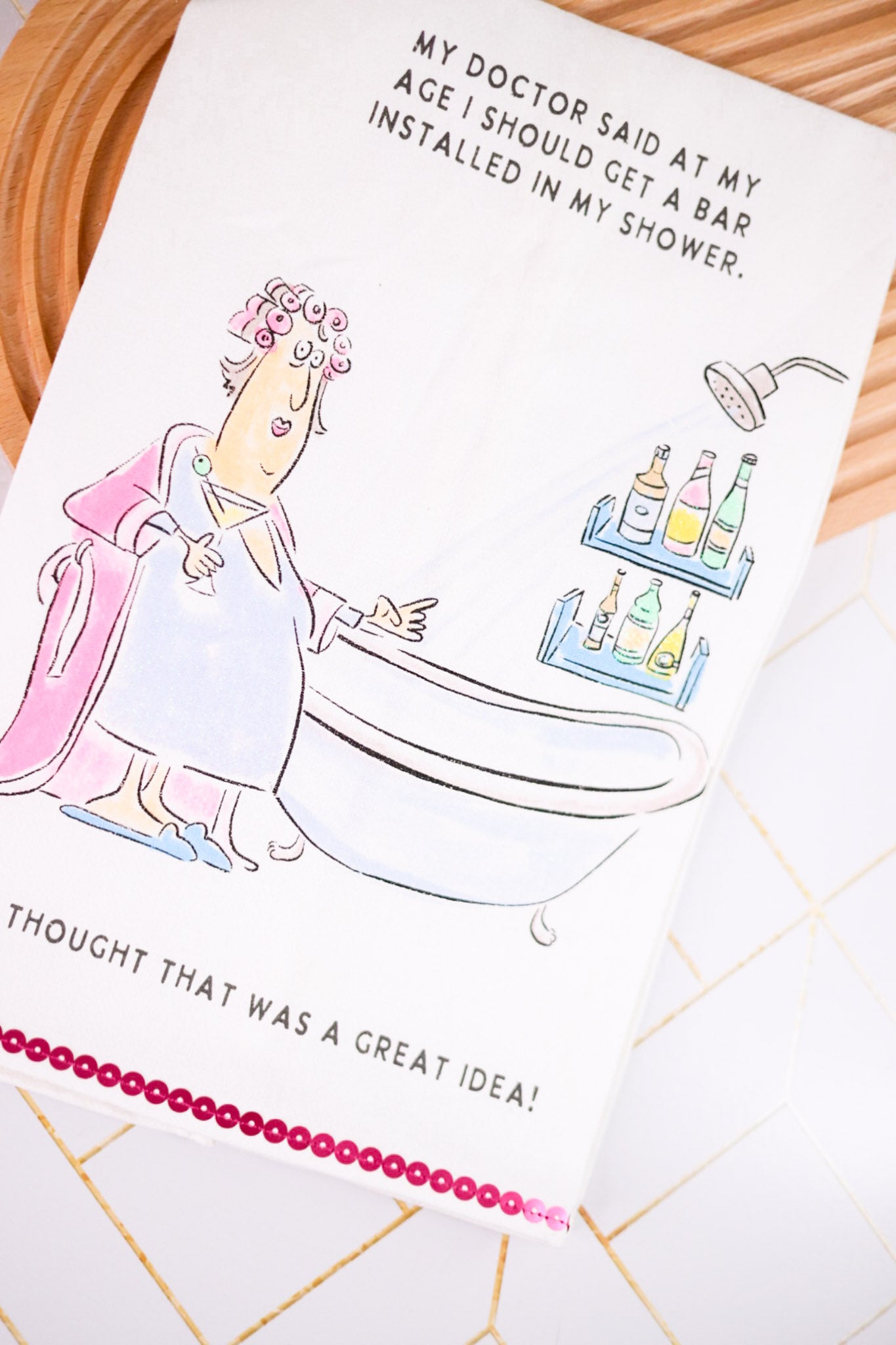 A Bar In The Shower Glittery Kitchen Towel