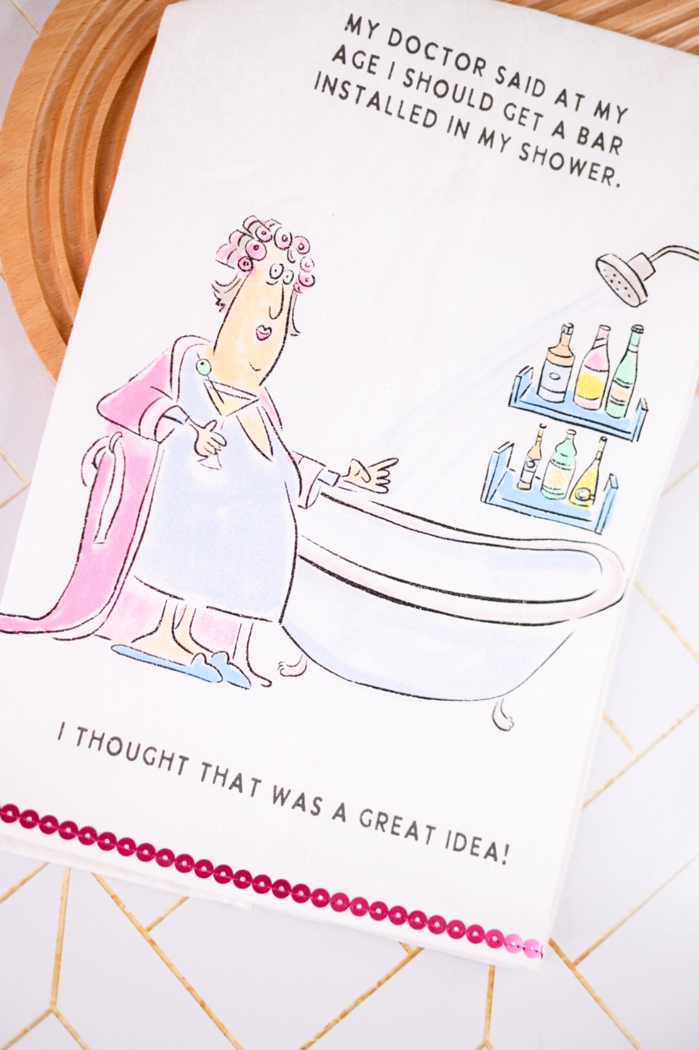 A Bar In The Shower Glittery Kitchen Towel