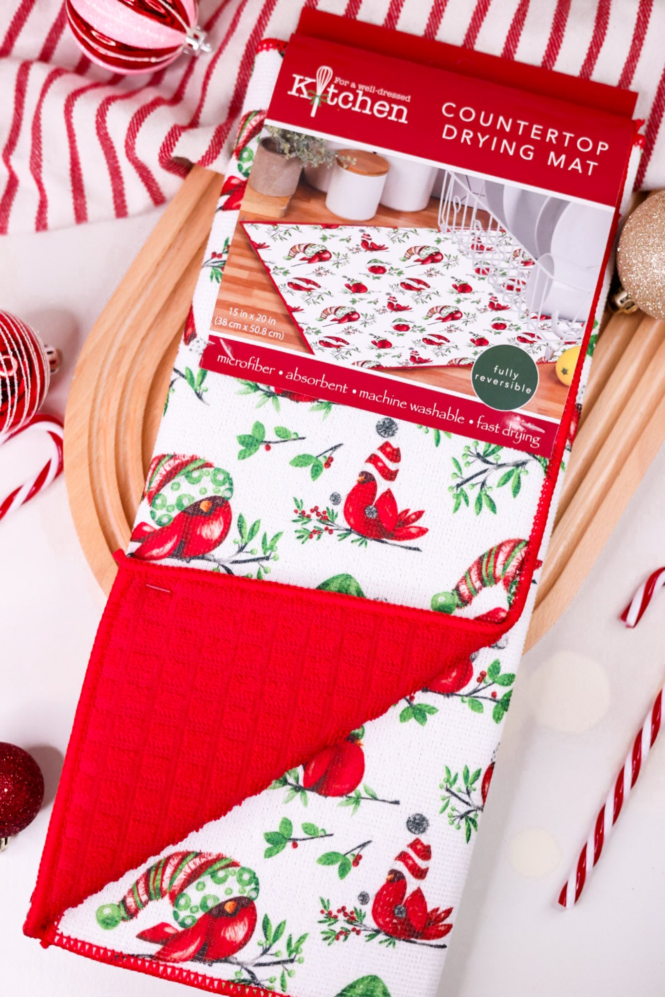 Playful Christmas Cardinal Kitchen Countertop Drying Mat