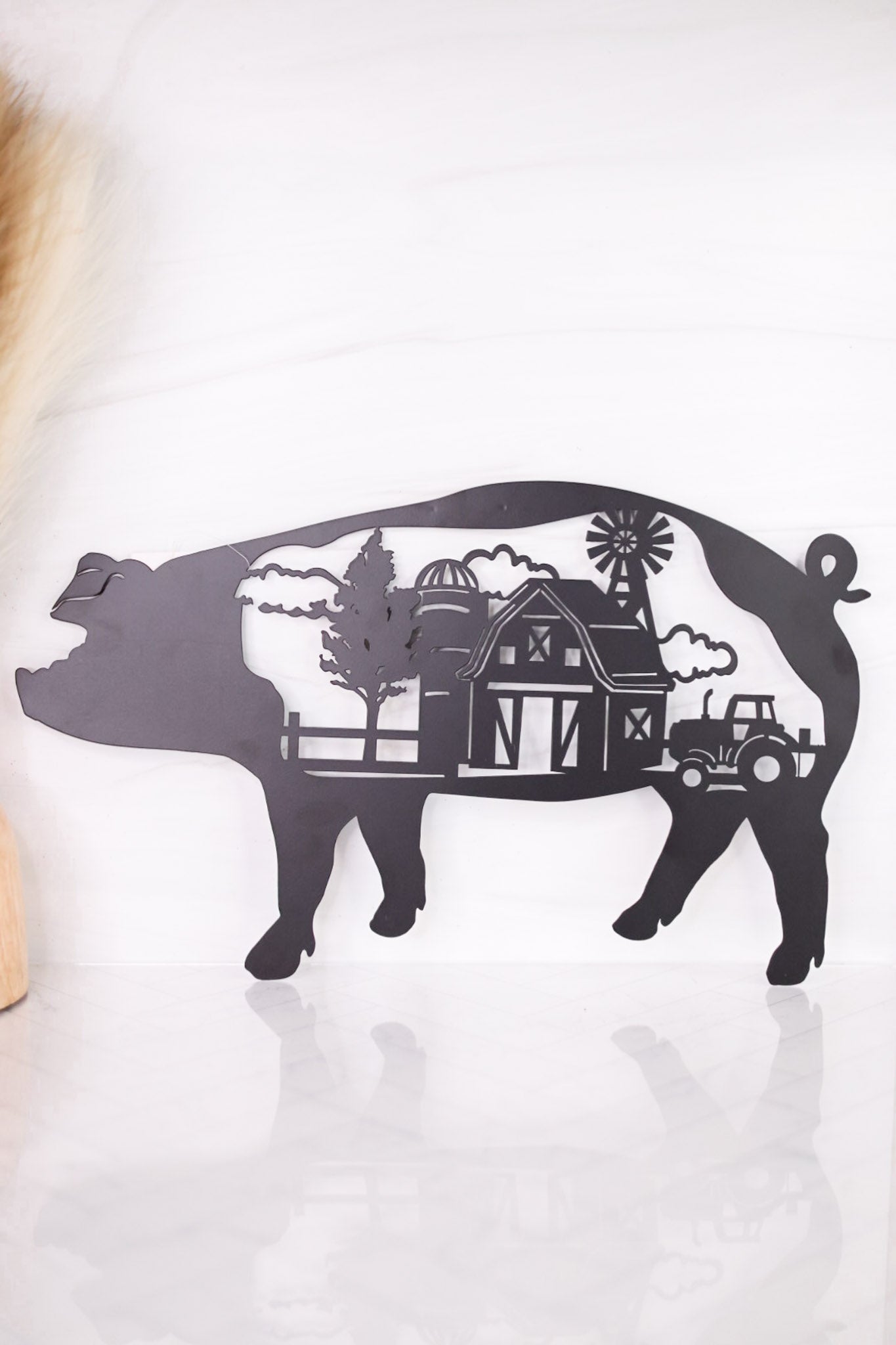 Laser Cut Metal Pig with Country Farm Scene