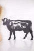 Black Laser Cut Metal Cow with Farm Truck Scene