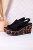 Black Faux Suede Freddie Wedge Sandals
