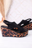 Black Faux Suede Freddie Wedge Sandals