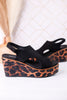 Black Faux Suede Freddie Wedge Sandals