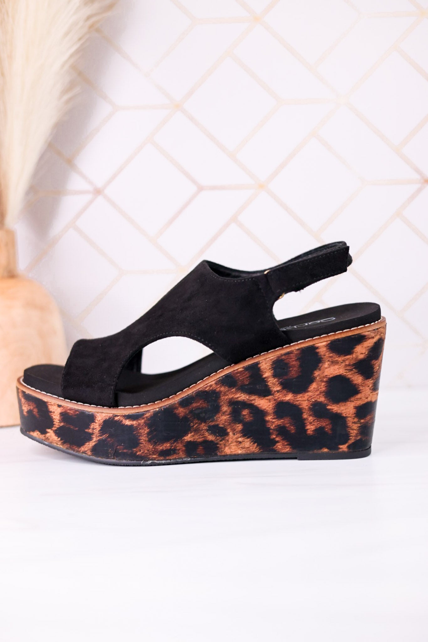 Black Faux Suede Freddie Wedge Sandals