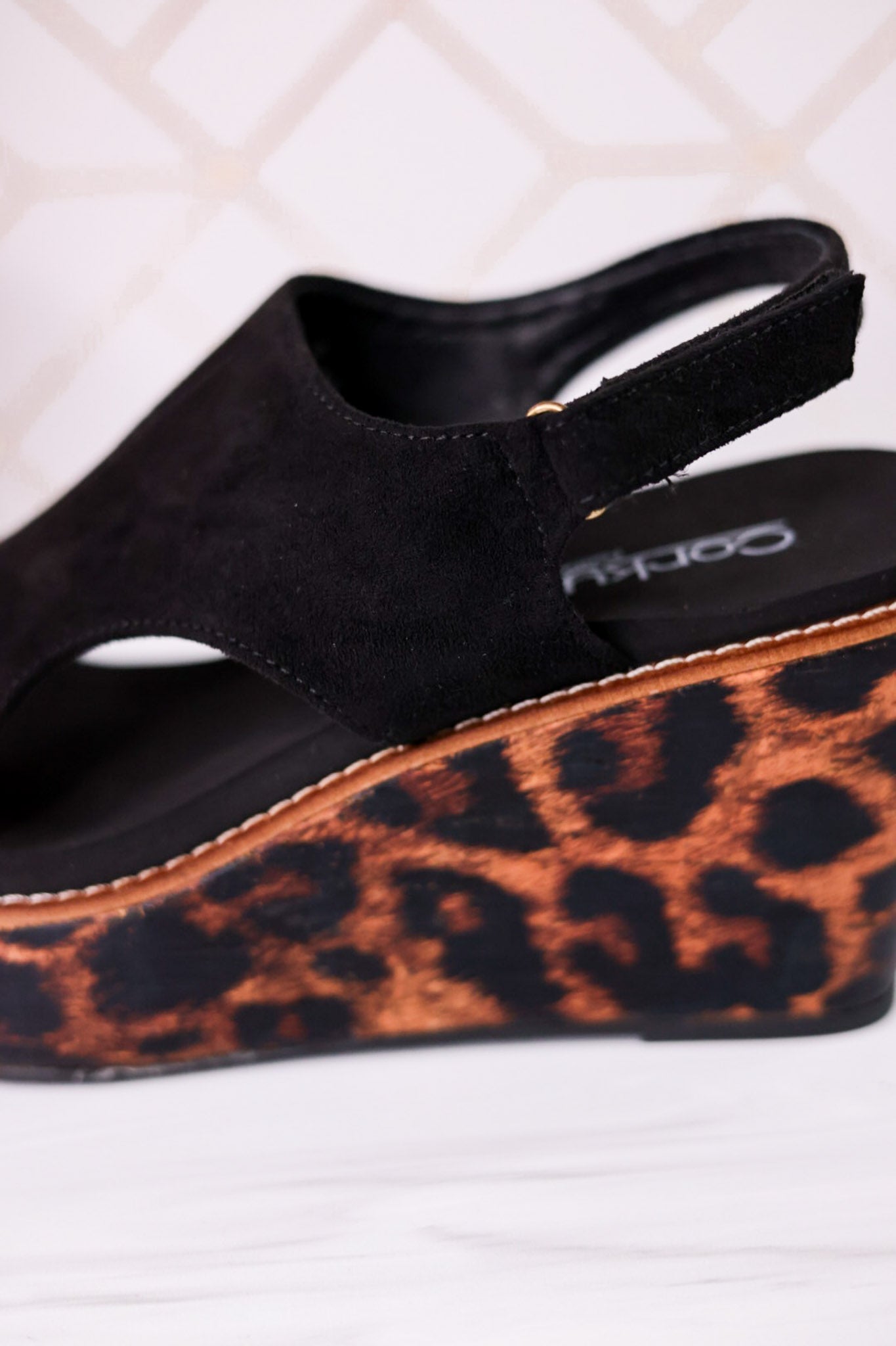 Black Faux Suede Freddie Wedge Sandals