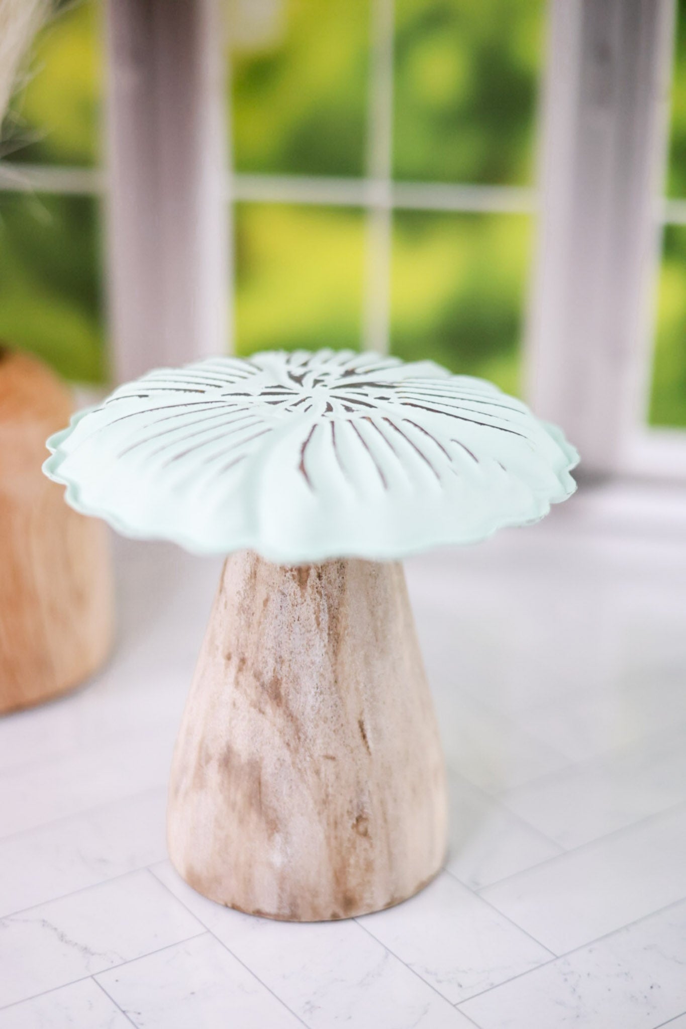 Wood and Metal Standing Mushroom (2 Colors)