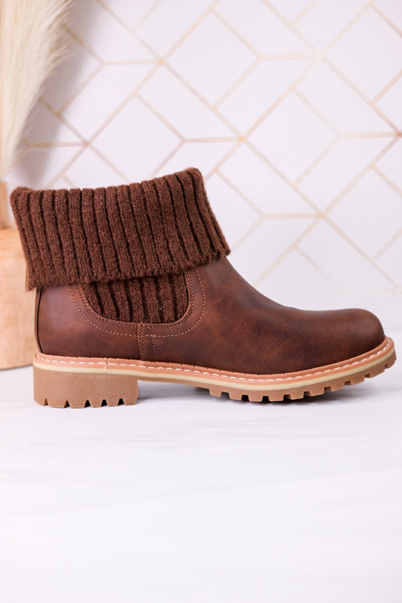 Quiver Brown Ankle Booties With Sweater Cuff