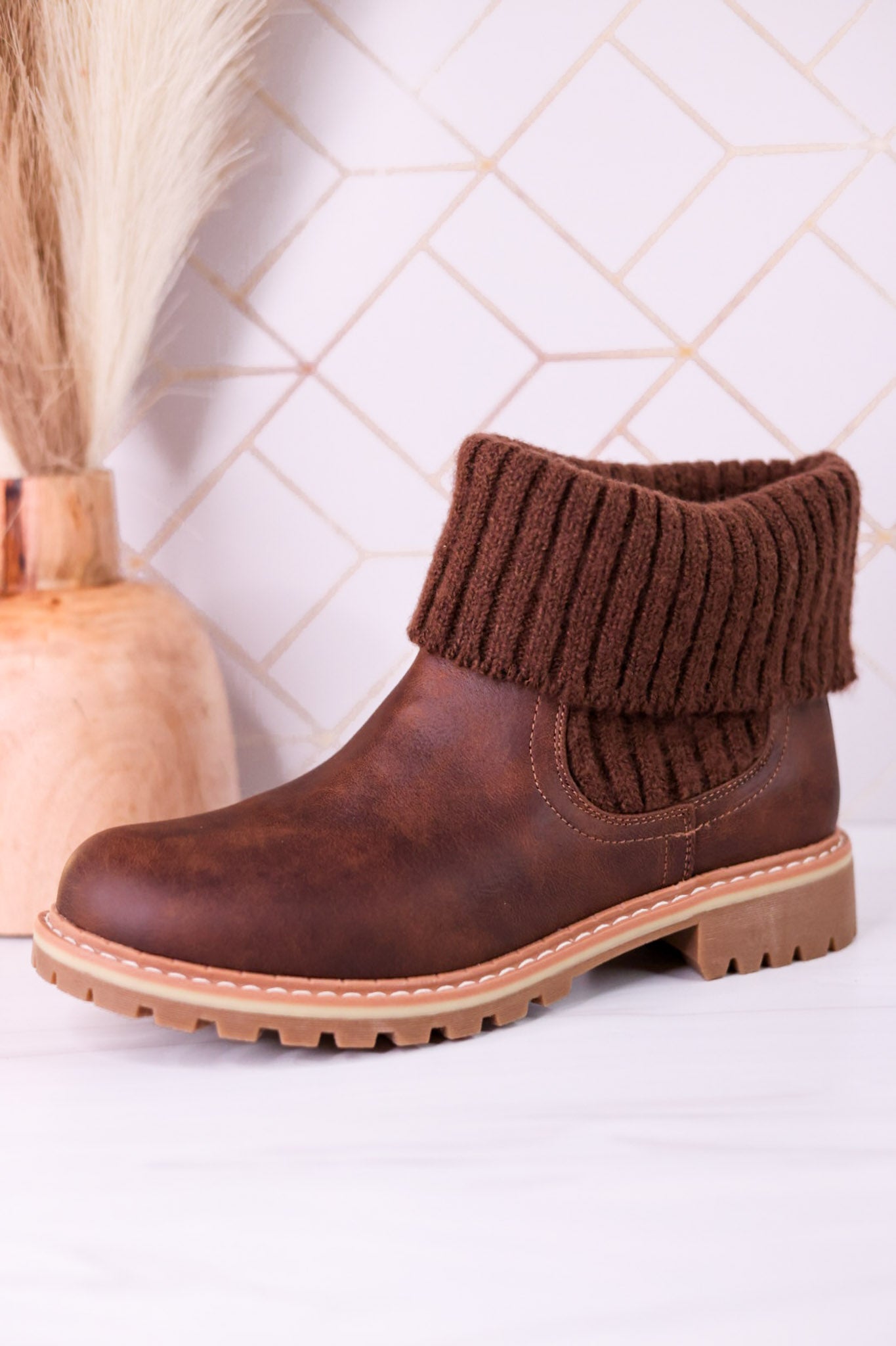 Quiver Brown Ankle Booties With Sweater Cuff