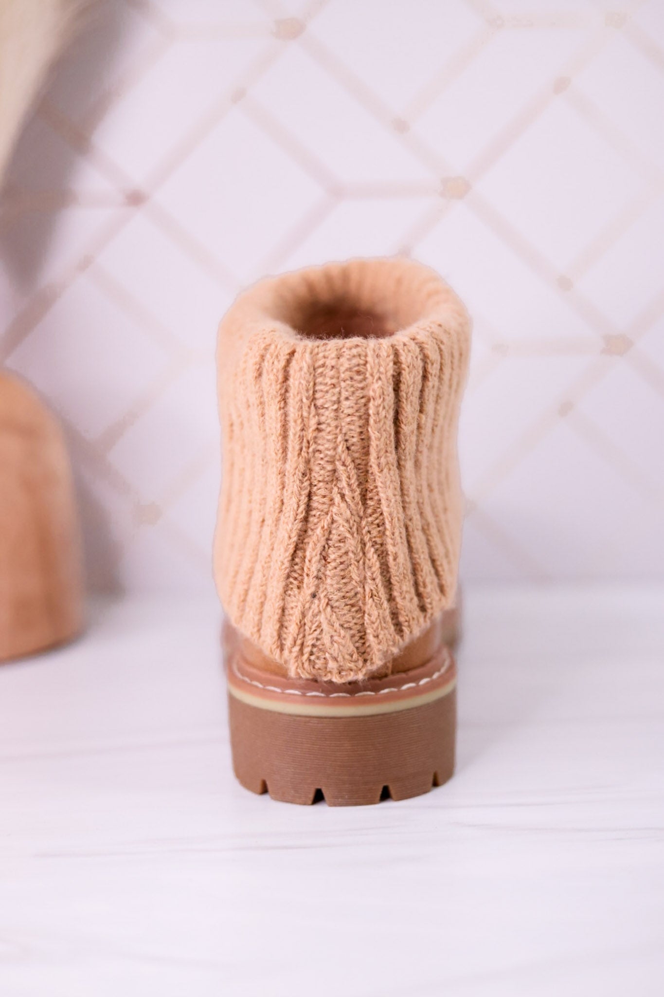 Quiver Ankle Booties With Sweater Cuff In Caramel