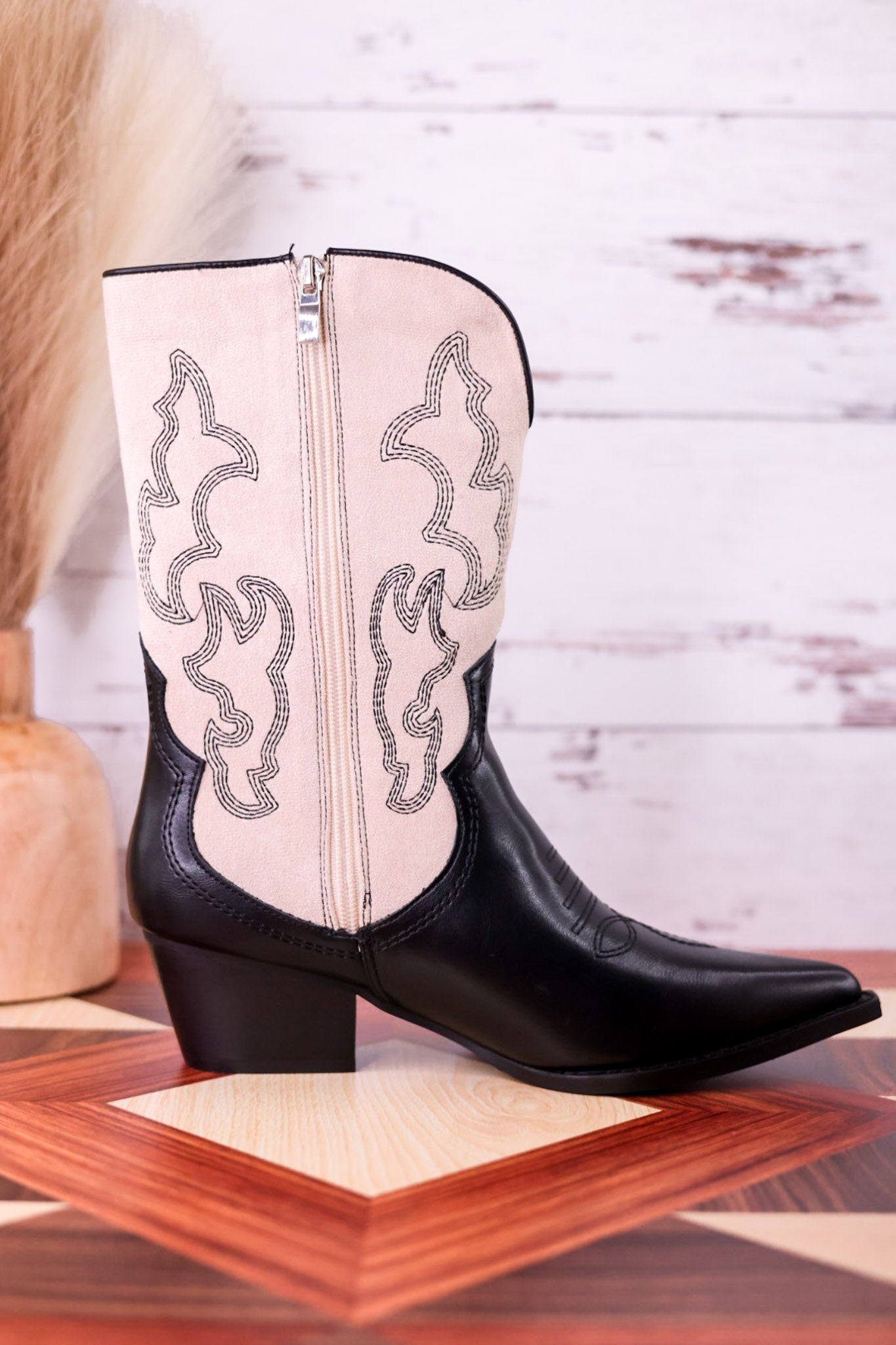 Somebody's Problem Cowboy Boots In Black & Ivory