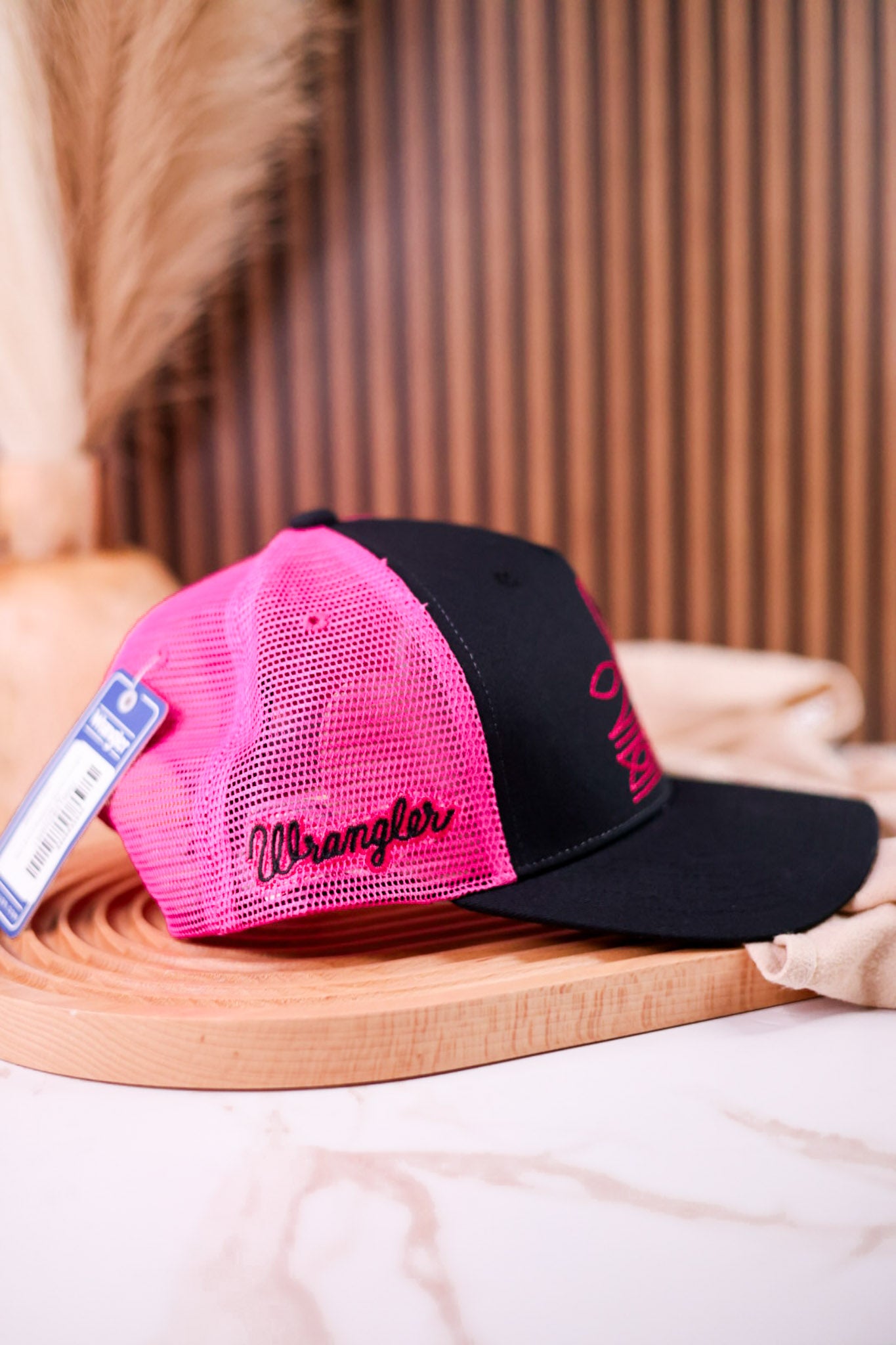 Black & Pink Bootstitch Licensed Wrangler Trucker Hat