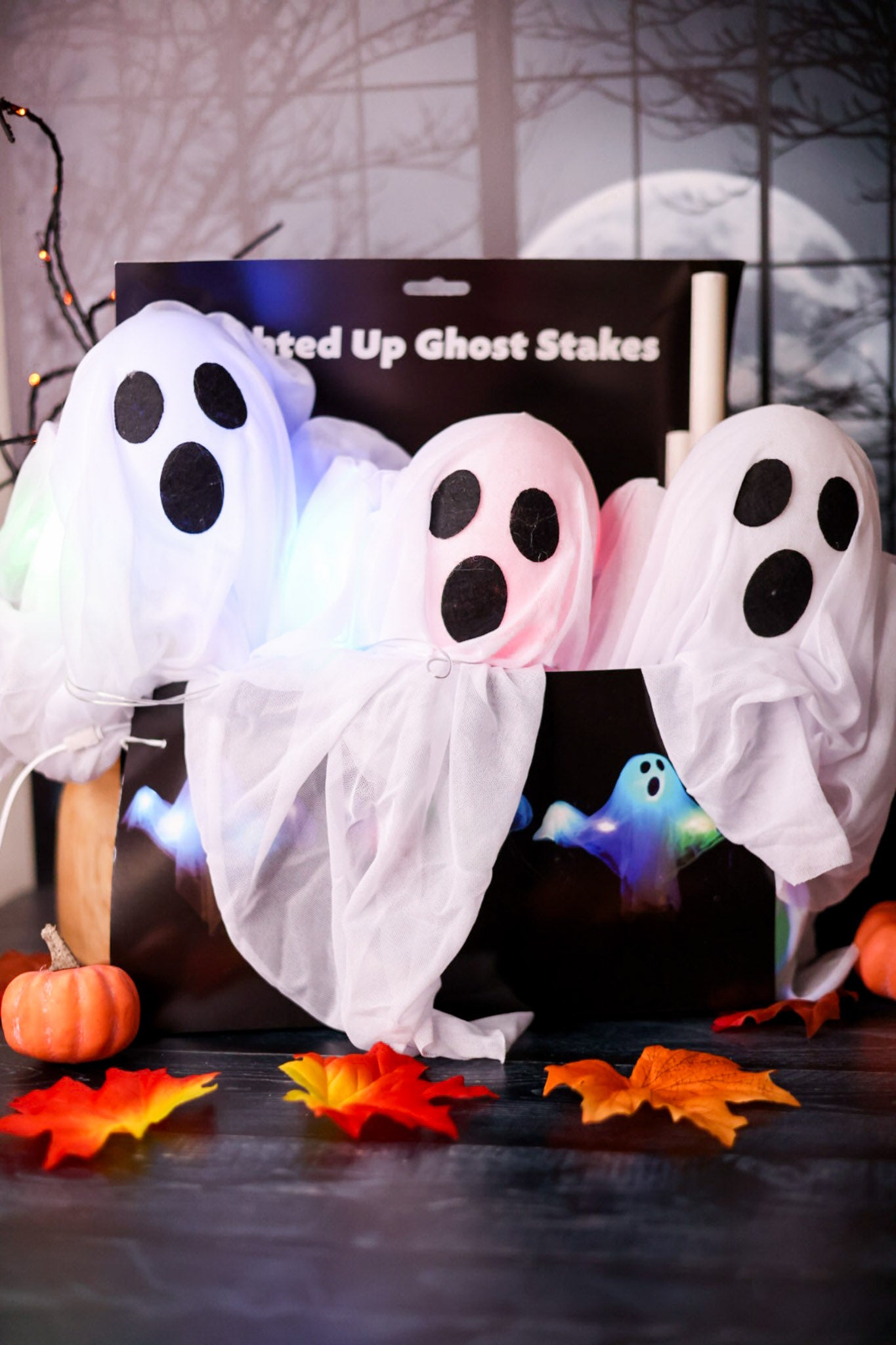 Set of 3 LED Ghost Lawn Stakes