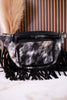 Black & White Cowhide Sling Bag With Fringe