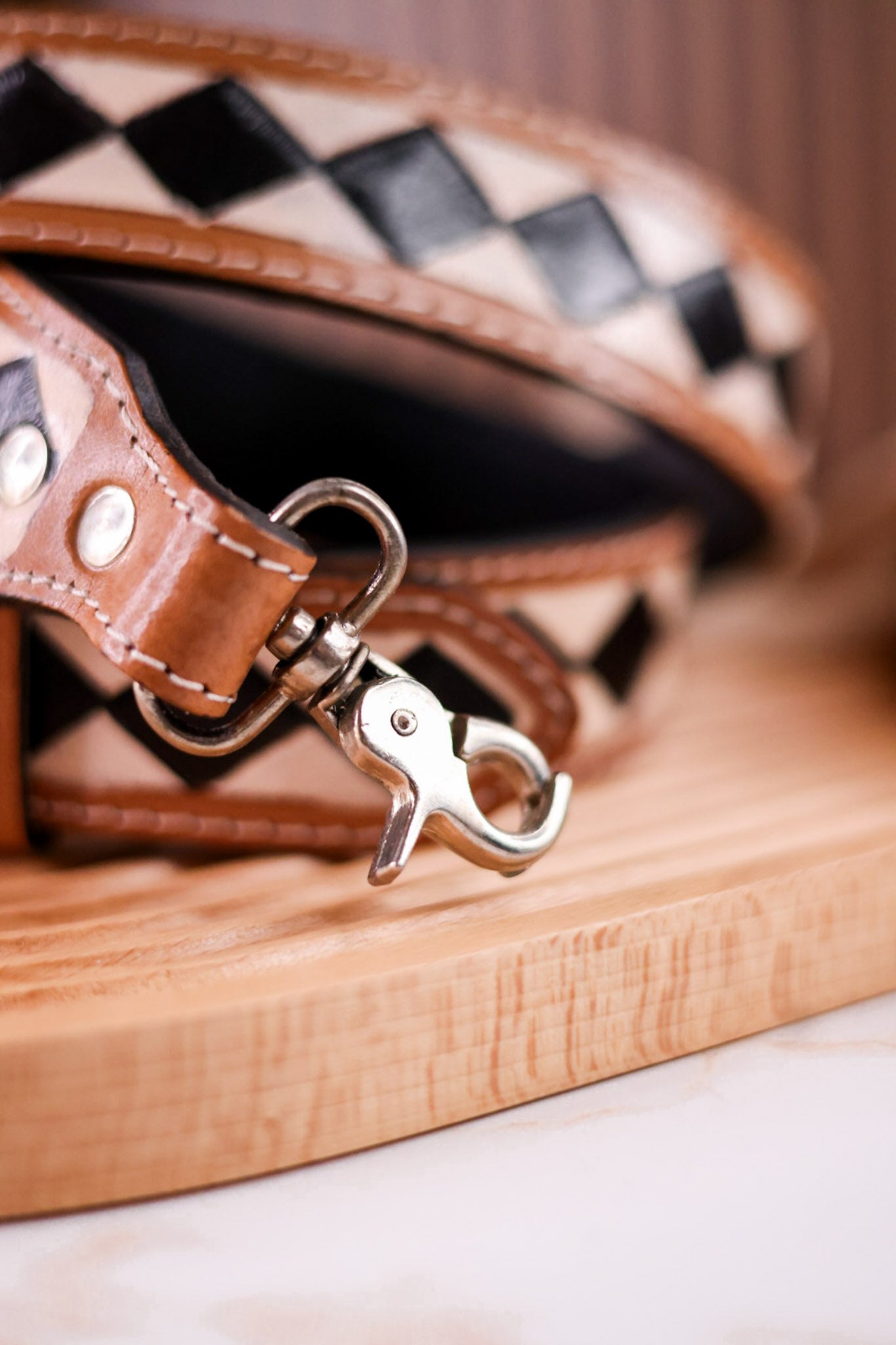 Wild West Checkered Leather Purse Strap