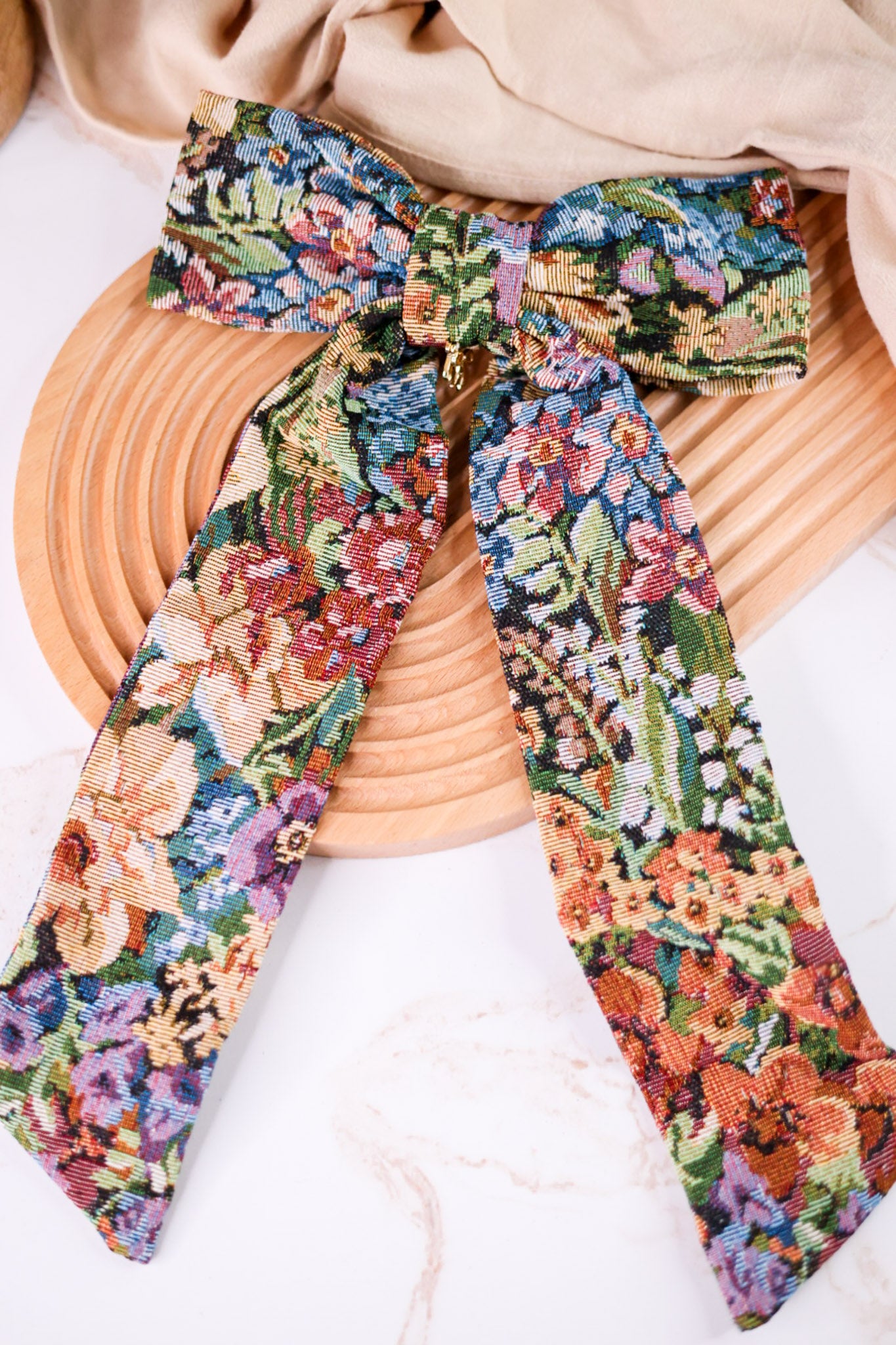 Floral Jacquard Fabric Jumbo Hair Bow Clip