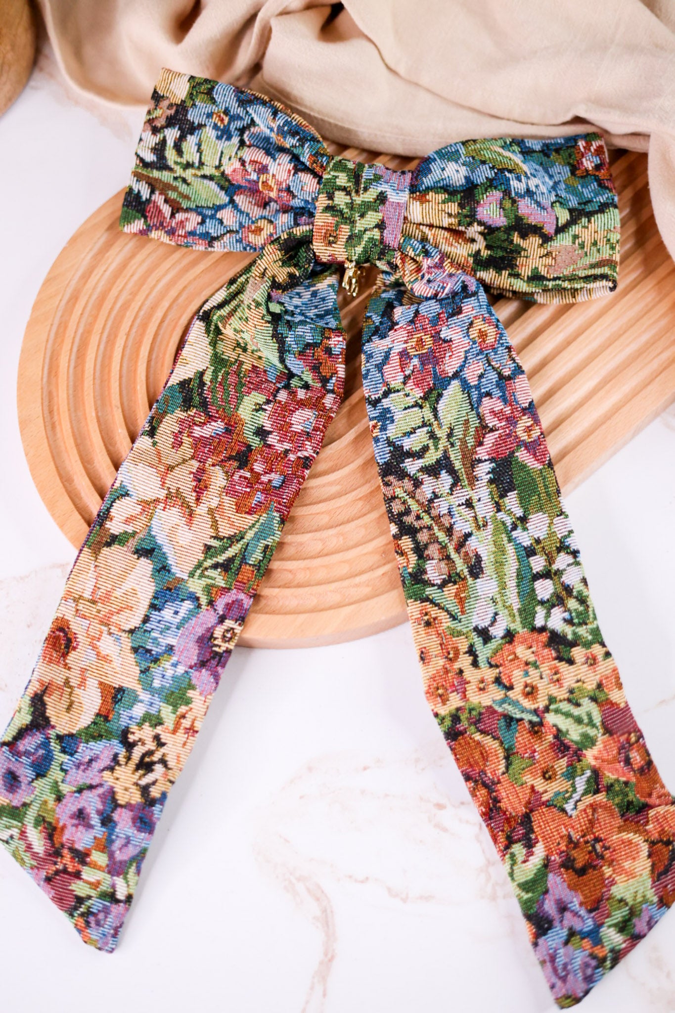 Floral Jacquard Fabric Jumbo Hair Bow Clip