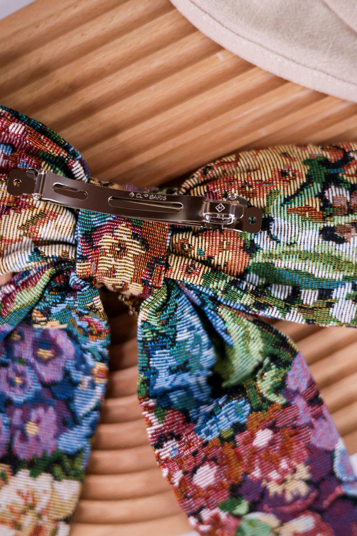 Floral Jacquard Fabric Jumbo Hair Bow Clip