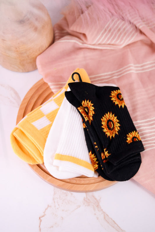 Sunflower & Check Women's Socks (Set Of 3)
