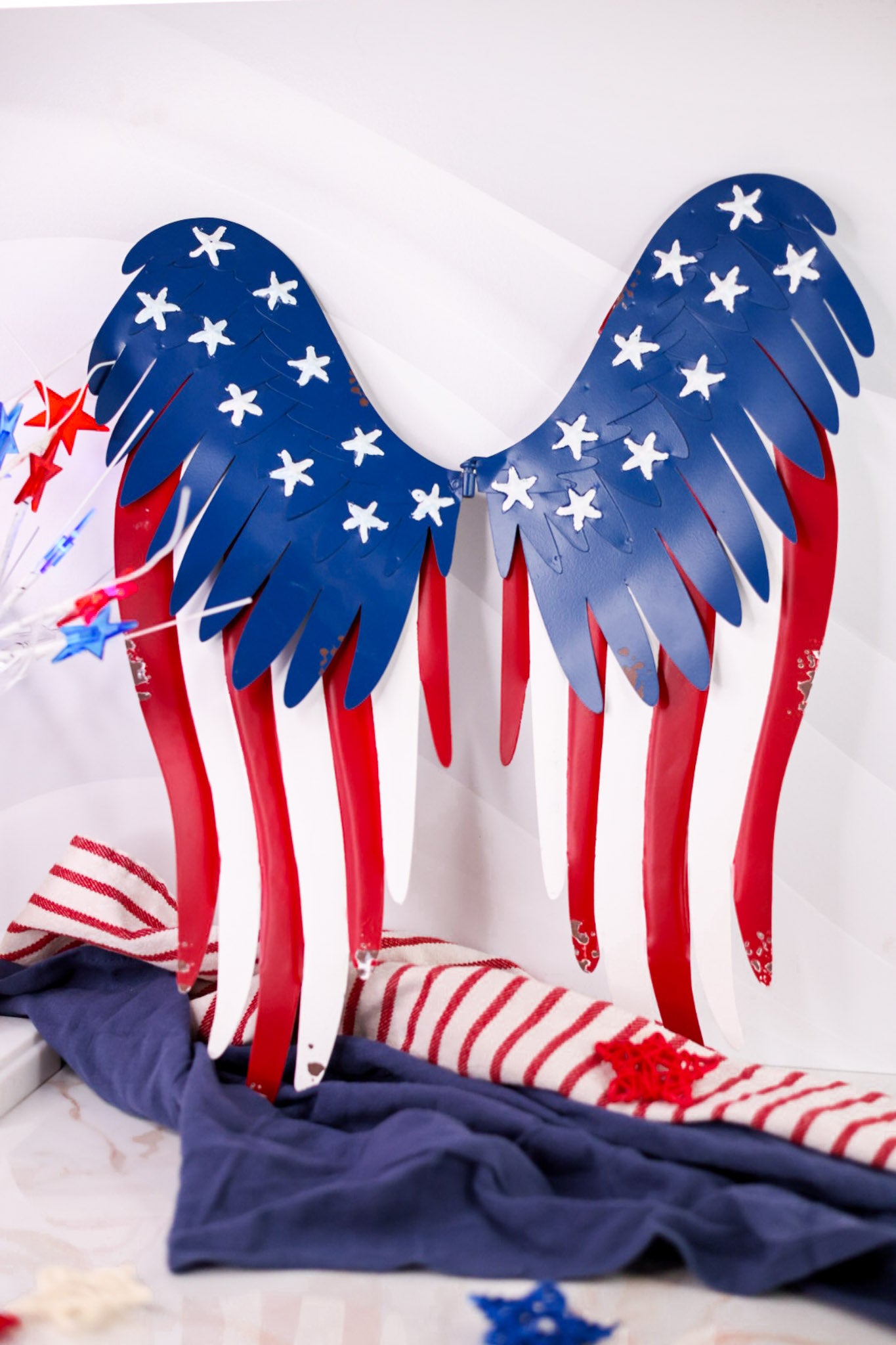 Rustic American Flag Print Angel Wings