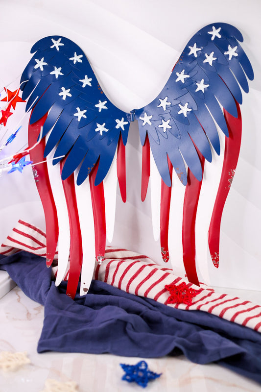 Rustic American Flag Print Angel Wings