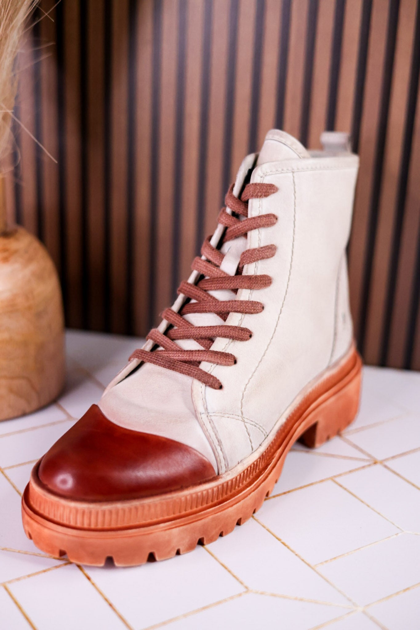 KInship Laced Leather Almond Bone Boots
