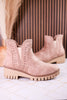 The Aryana Beige Bootie With Whipstitch Detailing