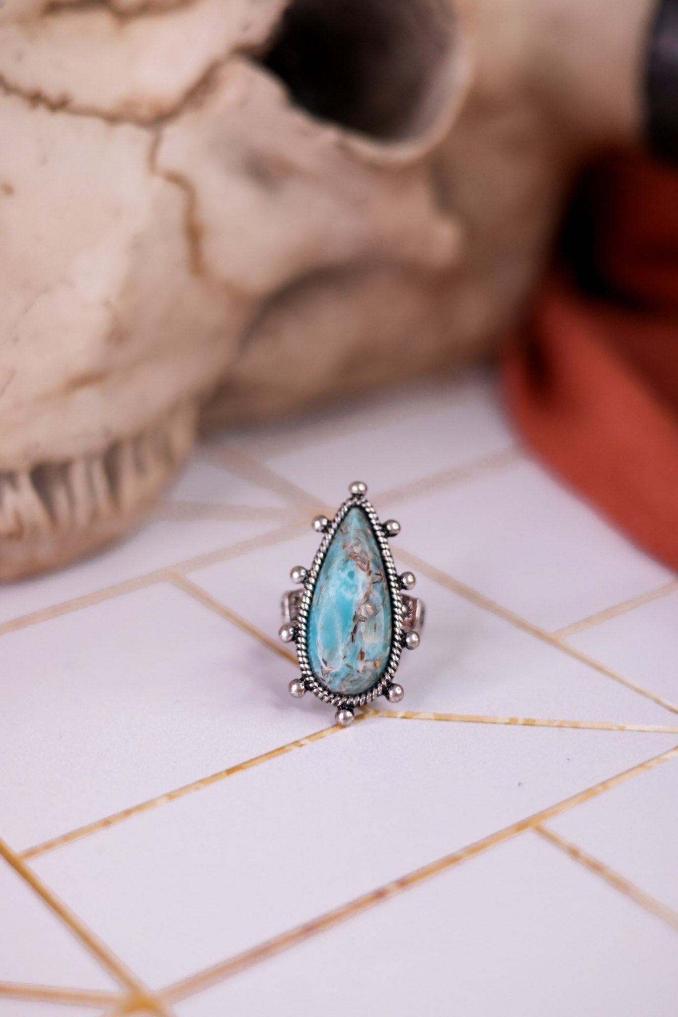 Teardrop Turquoise Stone Stretch Ring