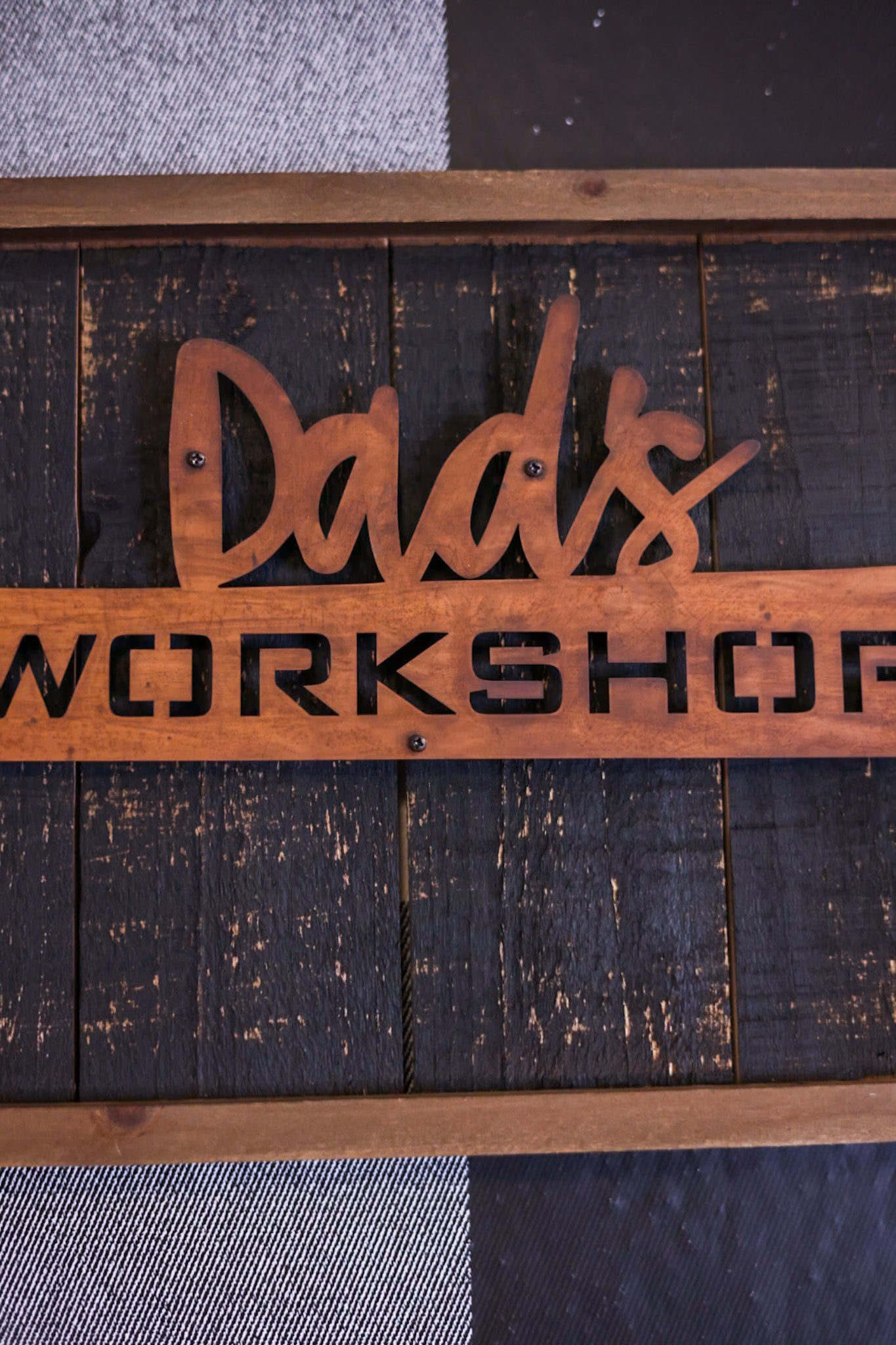Wood Framed Laser Cut Metal Wrench Dad Wall Sign - Whiskey Skies