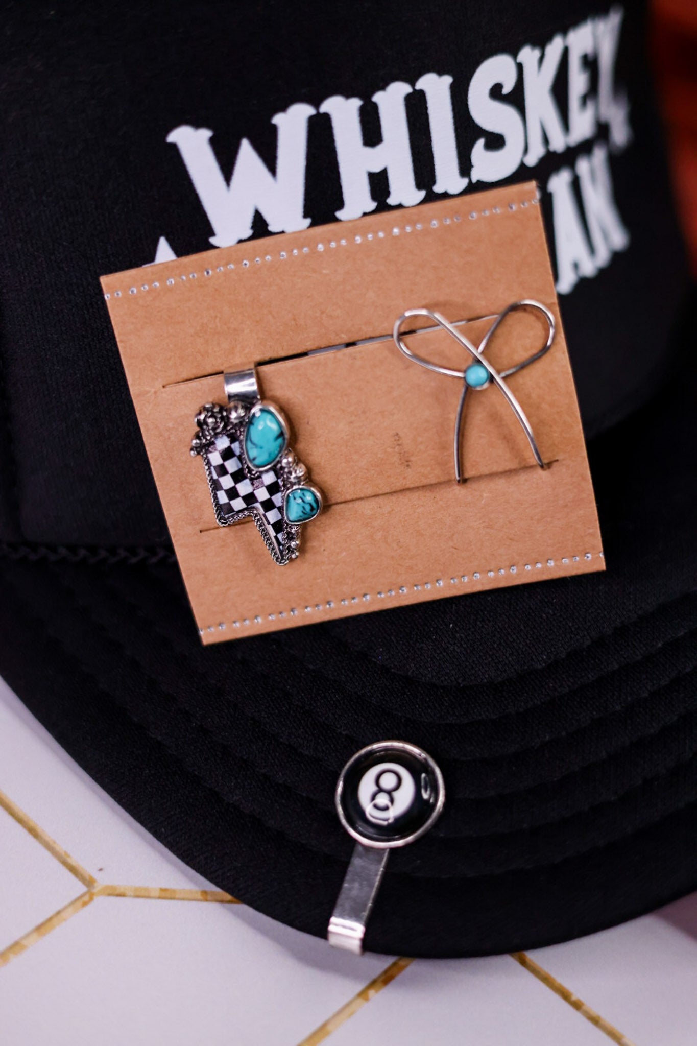 Set of 3 Slip On Hat Charms W/ Lightning Bolt & 8-Ball