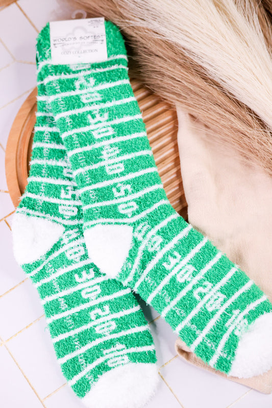 Football Field Fuzzy Crew Socks