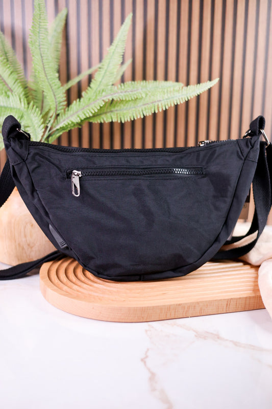 Anti Theft Crescent Sling Bag in Black