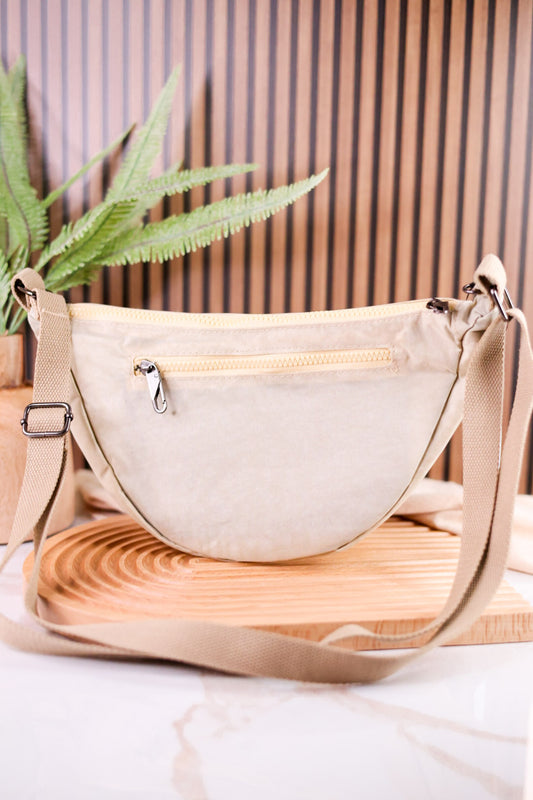 Anti Theft Crescent Sling Bag in Beige