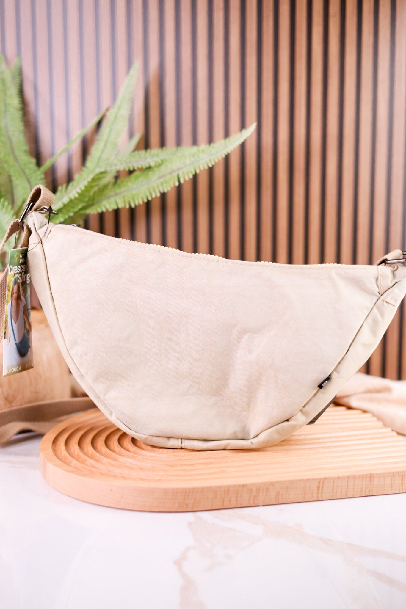Anti Theft Crescent Sling Bag in Beige